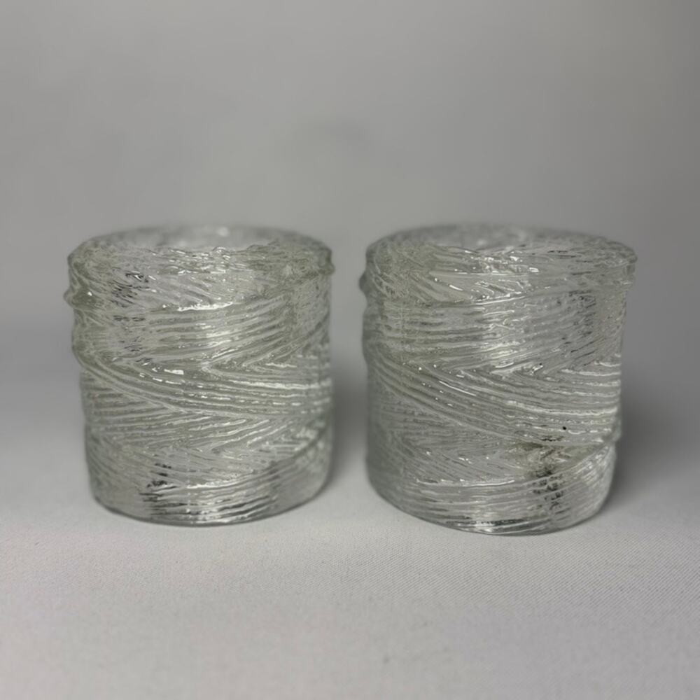 Set of 2 Simon Pearce Echo Lake Wrapped Glass Tealight Votive Candle Holders